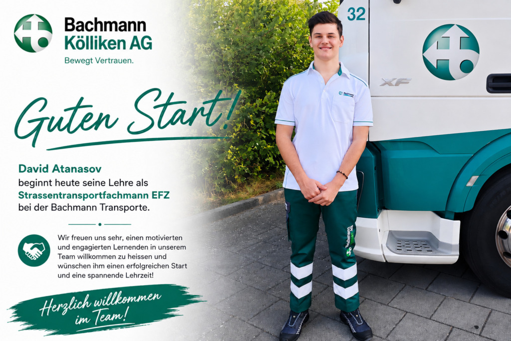 Willkommen im Team, David! - Bachmann AG, Transporte Schweiz - Der Transport und das Handling von hochwertigen Schüttgütern und Lebensmittel, weil Hygiene und absolute Sauberkeit zu unseren obersten Geboten gehören.
